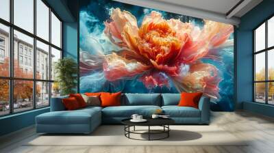 Artistic flower design with watercolor effects, merging vibrant pinks and reds in a fresh and abstract floral concept Wall mural