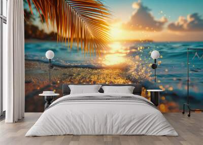 Beach Sunset Scene, Summer Ocean Landscape, Serene Nature Background with Sand and Water, Vacation Concept Wall mural