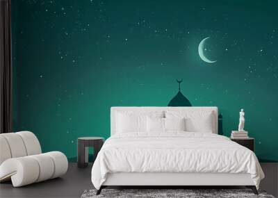 Abstract green color Eid Mubarak background Wall mural