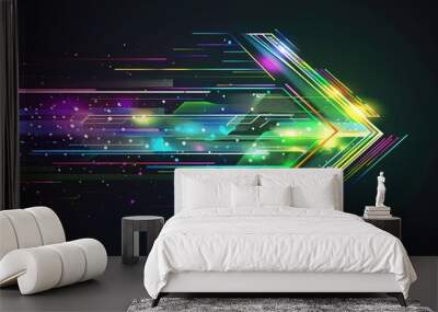 Abstract modern hight speed light arrow line technology effect. Modern abstract high speed motion. Colorful dynamic motion on a darkbackground. Wall mural