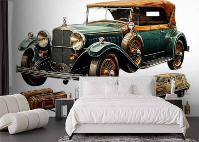 Antique car isolated on PNG Background. Generative Ai. Wall mural