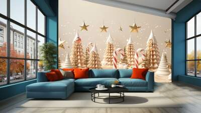 Beautiful luxury New Year Christmas holiday background. 3d illustration, 3d rendering. Wall mural