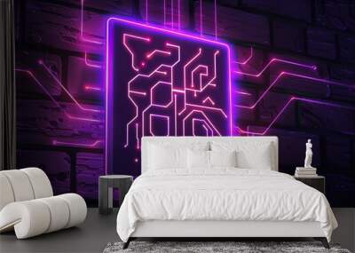 binary circuit future technology, blue chip cyber security concept background, abstract hi speed digital internet.motion move blur. CPU pixel secure  Wall mural