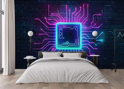 binary circuit future technology, blue chip cyber security concept background, abstract hi speed digital internet.motion move blur. CPU pixel secure  Wall mural