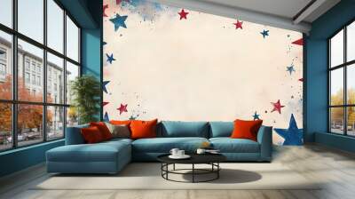 Cascading 3d red and blue stars on a white background, perfect for American celebration themes and designs. Wall mural