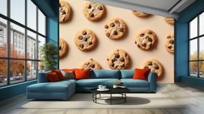 Chocolate chip cookies background Wall mural