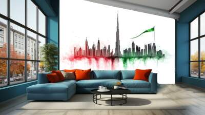 city skyline horizon in splatter painting abstract colourful silhouette isolated Wall mural