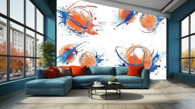 Colorful basket ball with spots and sprays on a white background . Wall mural