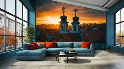 Cross on the dome of an Orthodox church in Kiev. Religion. Easter. Christmas. Wall mural