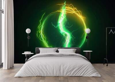 Electric discharge shocked effect for design. Power electrical energy lightning spark or electricity effects realistic isolated blitz vector illustration on checkered background Wall mural