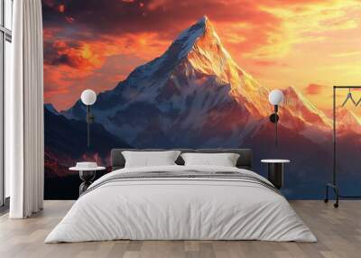 Evening colored view of Mount Everest from Kala Patthar, Wall mural