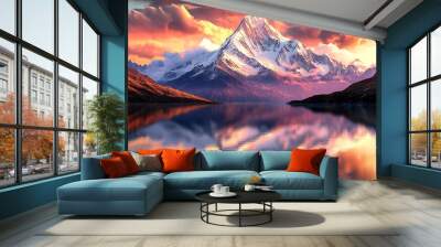 Evening colored view of Mount Everest from Kala Patthar, Wall mural