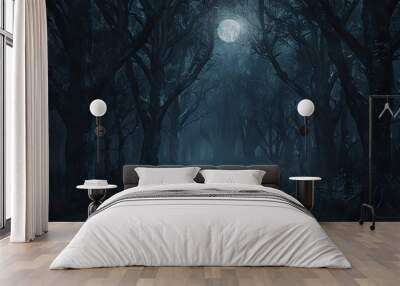 Gloomy forest with scary trees illustration art Wall mural