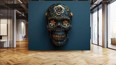 gold skull for dia de los muertos - day of the dead with candles and flowers Wall mural