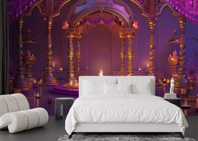 Happy diwali indian festival background with candles Wall mural