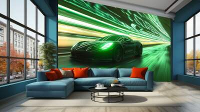 High speed sport car in the motion. Wall mural