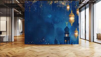 Ramadan kareem greetings design moon with lantern. Eid mubarak. islamic greeting card.  Wall mural