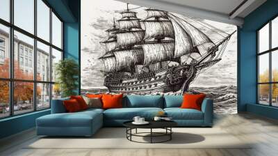 ship in the sea Wall mural