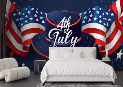 USA Independence day colored background 4th of july with flag, firework and balloons, illustration Wall mural