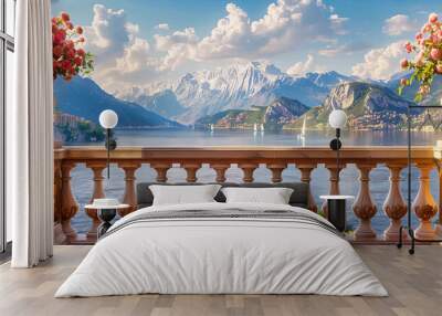 Italian Idyll: The Reflective Beauty of Lake Como, Embracing the Harmony of Nature and the Grandeur of Lakeside Villas Wall mural