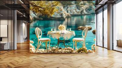 Mediterranean Marvel: A Vibrant Panorama of Coastal Beauty, Where Water Meets Sky in a Symphony of Color and Texture Wall mural