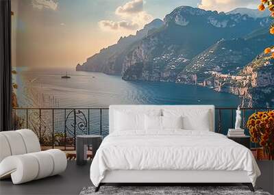 Positanos Coastal Allure: Vibrant Architecture Clinging to Cliffs Overlooking the Mediterranean Sea Wall mural