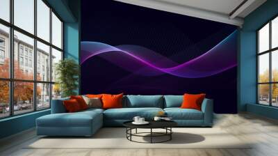 Dark abstract background with a glowing wave. Shiny moving lines design element. Modern purple, blue gradient flowing wave lines. Futuristic technology concept. Wall mural