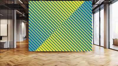 abstract simple blue thin to thick gradient style line pattern on yellow. Wall mural