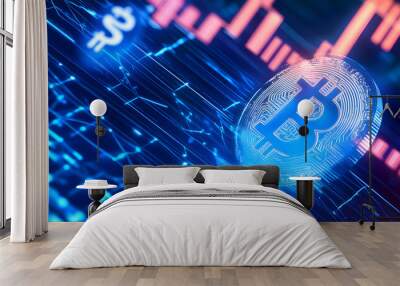 dollar production, coins, stock graphs, and Bitcoin in various creative graphic styles Wall mural