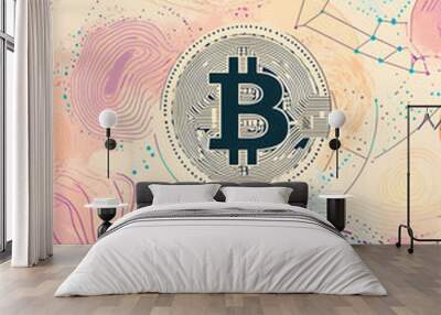 dollar production, coins, stock graphs, and Bitcoin in various creative graphic styles Wall mural