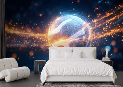 Dynamic Volleyball Action with Neon Lights and Abstract Geometric Patterns for Futuristic Sports Branding Wall mural