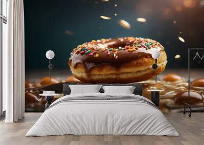 Delicious glazed doughnut, cinematic food photography, studio lighting and background Wall mural