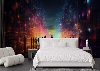 business group in background colorful of the binary digital stream. Wall mural