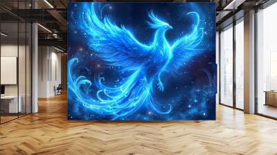 The outline of a blue phoenix, showcase interface cosmic background Wall mural