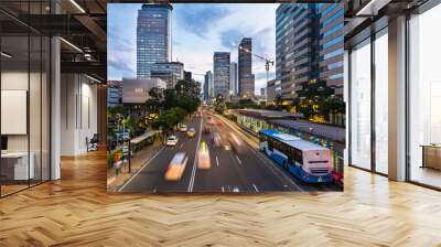 Traffic rushing in Jakarta business district in Indonesia capital city Wall mural