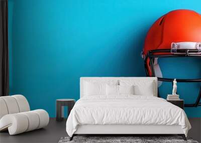 Football helmet with a visor flat design top view protective theme cartoon drawing colored pastel Wall mural