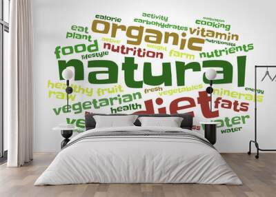 Natural word cloud, color fonts, gradient background, healthy food concept. Wall mural