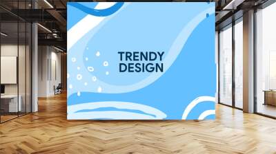 Trendy modern Memphis blue abstract with minimal wave background Wall mural