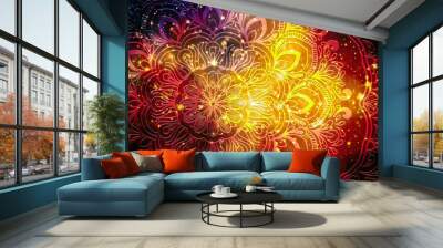 Abstract ancient geometric with star field and colorful galaxy background, watercolor digital art painting and mandala graphic design Wall mural