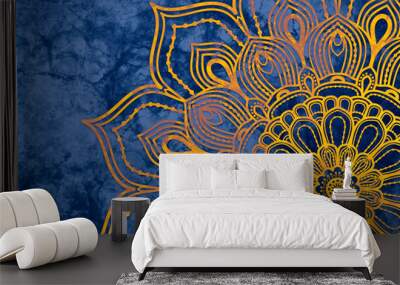 Abstract mandala graphic design and watercolor digital art painting for ancient geometric concept background Wall mural