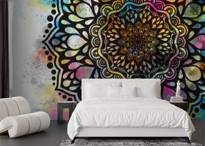 Abstract mandala graphic design and watercolor digital art painting for ancient geometric concept background Wall mural