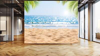 abstract seascape with palm tree, tropical beach background. blur bokeh light of calm sea and sky. s Wall mural