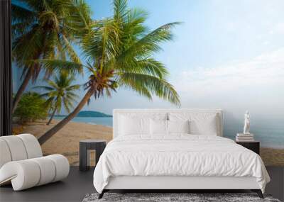 Beautiful landscape of coconut palm tree on tropical beach (seascape) in summer. Summer background concept. Wall mural