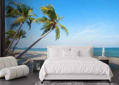 Beautiful landscape of coconut palm tree on tropical beach (seascape) in summer. Summer background concept. Wall mural