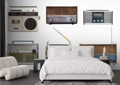 Collection of vintage retro radio related - clipping path objects isolated on white background. Wall mural