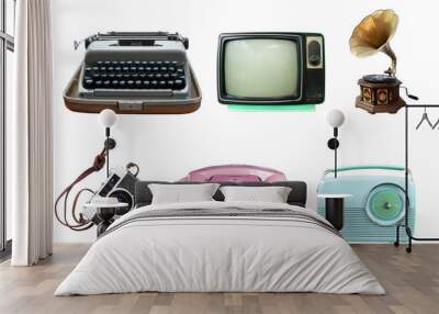 Collection of vintage retro technology related - clipping path objects isolated on white background. Wall mural