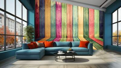 Colorful vintage wooden room Wall mural