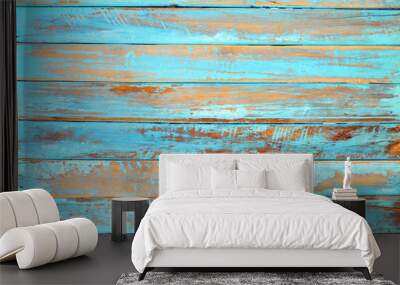 Old beach wood background - vintage blue color wooden plank Wall mural