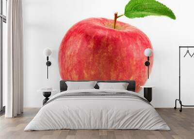 Red apple fruit with leaf isolate Wall mural