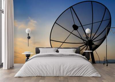 satellite dish on sunset blue sky, skies Wall mural